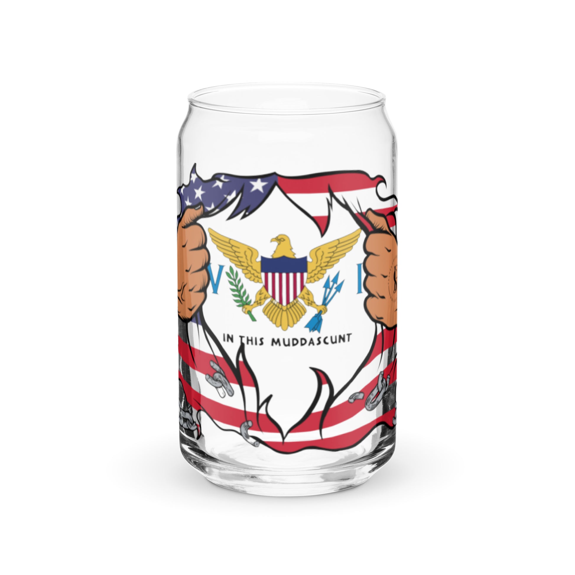 a glass with a flag and eagle on it