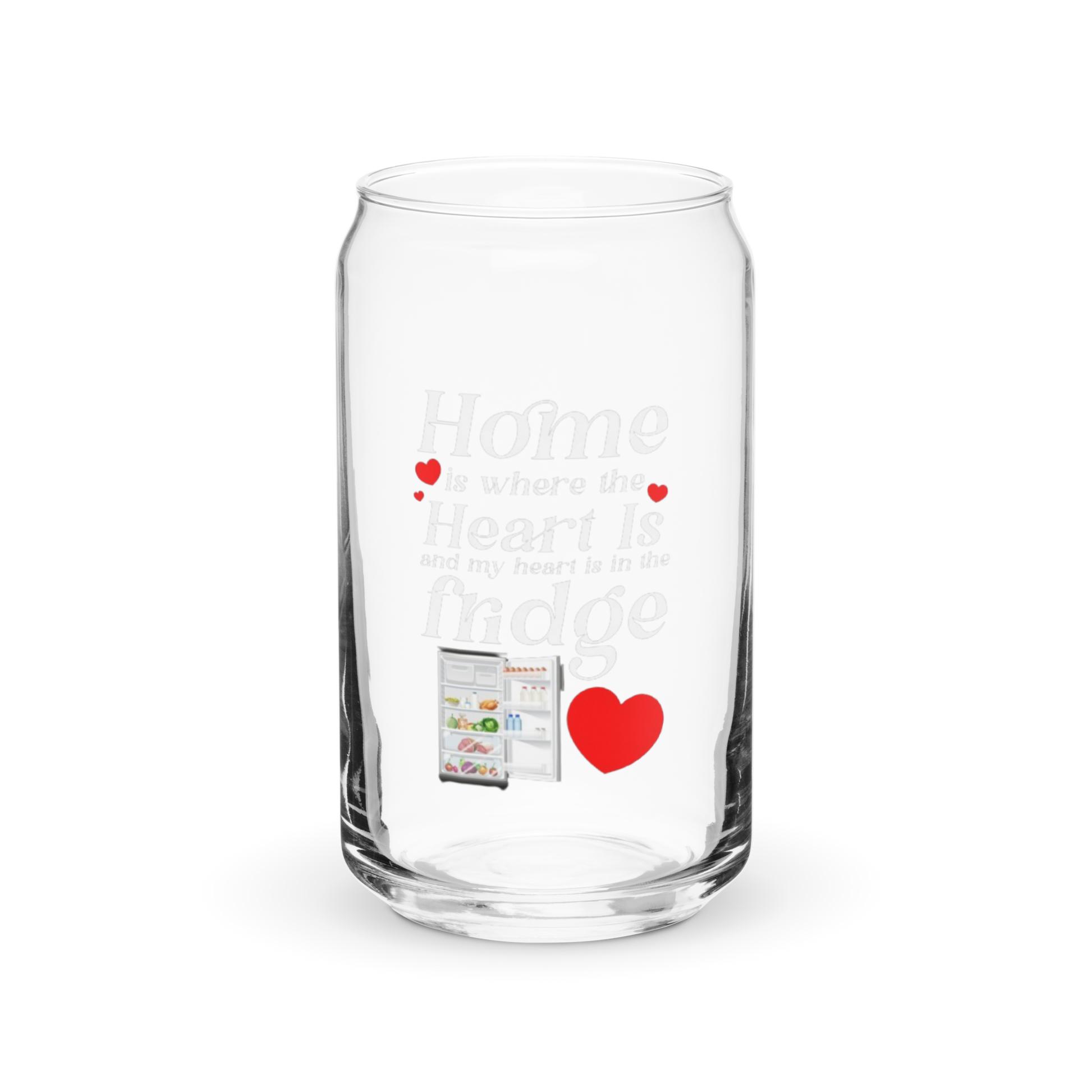 a clear glass with a red heart on it