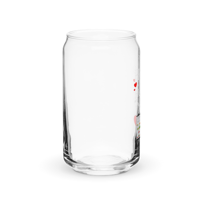 a clear glass with a red heart on it