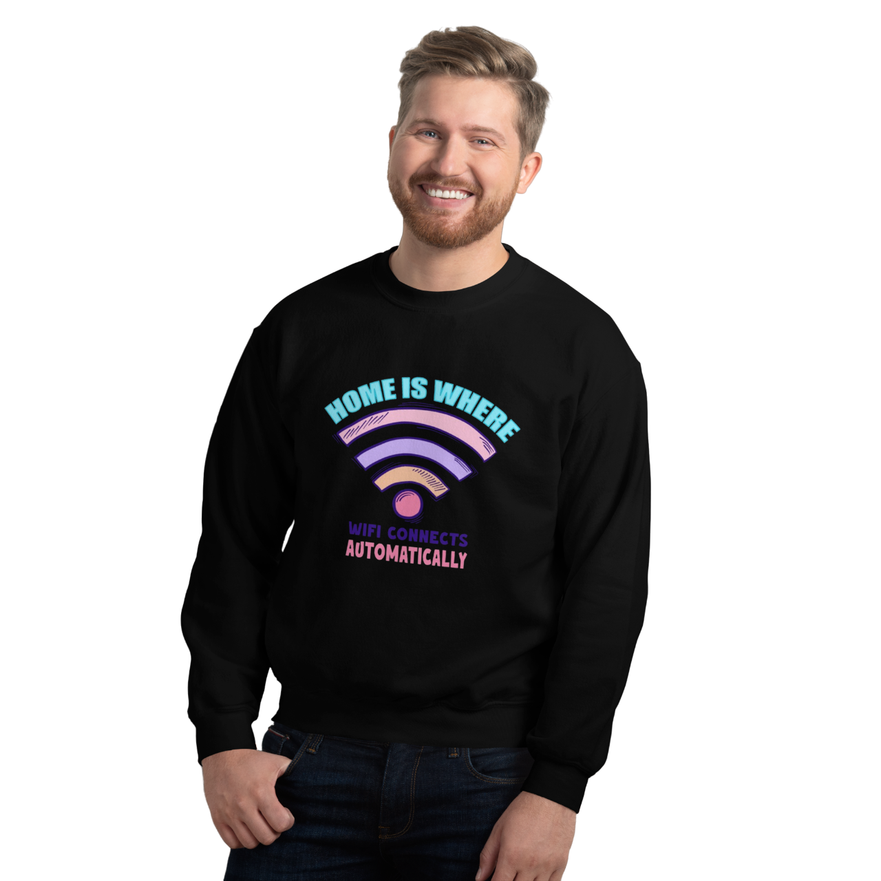 Home Is Where WiFi Connects Automatically: Men's Cozy Sweatshirt