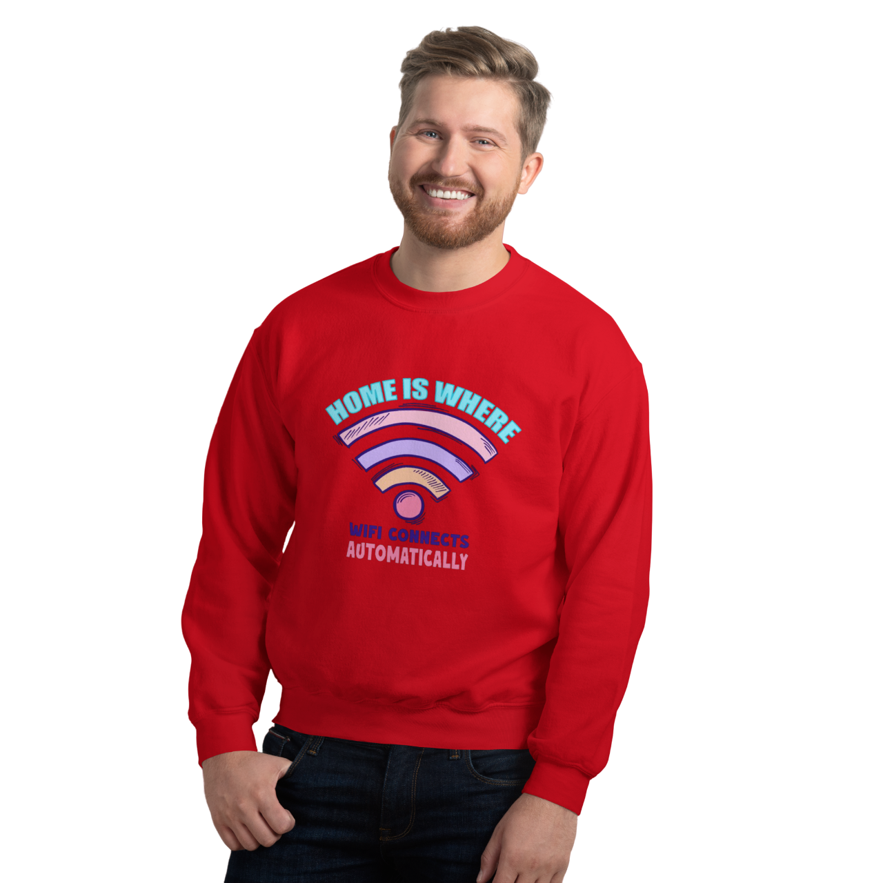 Home Is Where WiFi Connects Automatically: Men's Cozy Sweatshirt