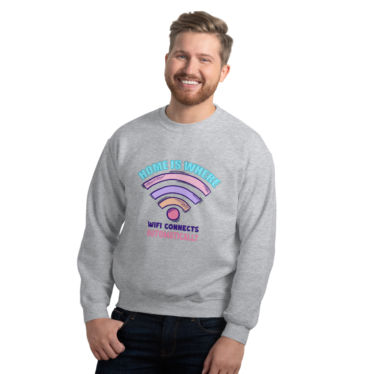 Home Is Where WiFi Connects Automatically: Men's Cozy Sweatshirt