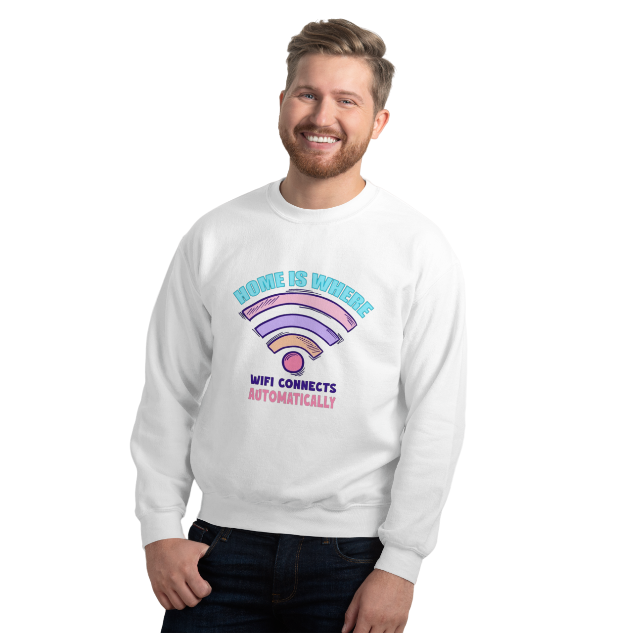 Home Is Where WiFi Connects Automatically: Men's Cozy Sweatshirt